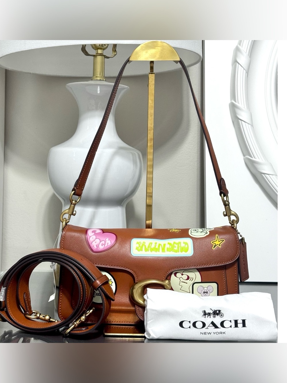 COACH | Brain Dead Soft Tabby Shoulder Bag 26 With Patches, AMBER BROWN - Picture 2 of 12